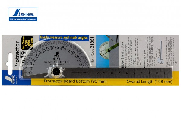 Угольник транспортир SHINWA 180° с линейкой 100 мм