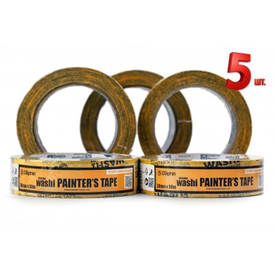 Малярна стрічка (скотч) 30мм х 50м Blue Dolphin WASHI XF7 ULTRA PREMIUM рисовий папір 5 шт