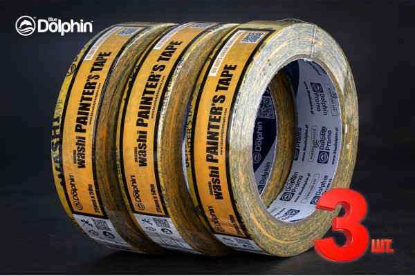 Малярна стрічка (скотч) Blue Dolphin 25мм х 50м WASHI XF7 3шт.