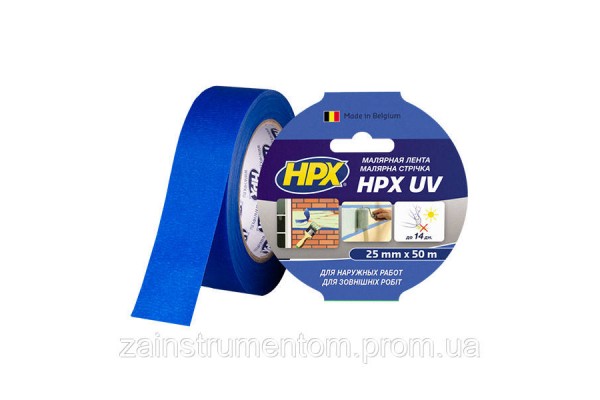 Маскирующая малярная лента HPX UV для наружных работ 25 мм x 50 м синяя