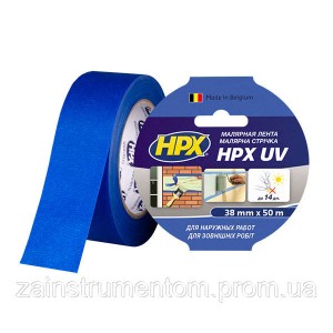 Маскирующая малярная лента HPX UV для наружных работ 38 мм x 50 м синяя