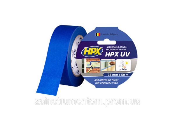 Маскирующая малярная лента HPX UV для наружных работ 38 мм x 50 м синяя