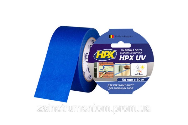 Маскирующая малярная лента HPX UV для наружных работ 50 мм x 50 м синяя