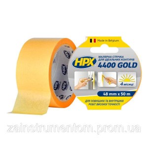 Малярная лента HPX 4400 100°C 50 мм x 50 м "Идеальный контур" желтая