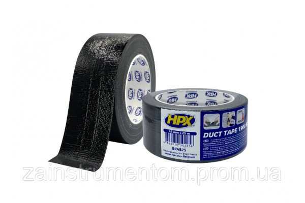 Клейка армована стрічка HPX Duct Tape Universal 1900 Black (сантехнічний скотч) 48 мм x 25 м чорна