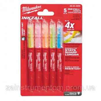 Набор текст маркеров Milwaukee INKZALL разноцветных: желтый, розовый, оранжевый, зеленый, синий (5 шт.)